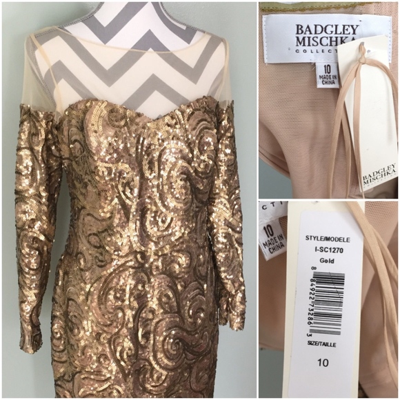 Last Chance!! BADGLEY MISCHKA Gold Sequin Formal Party Dress NEW - Picture 6 of 7